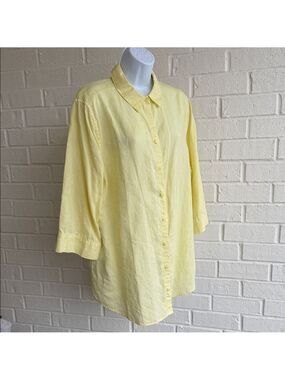 Chico's Butter Yellow Button Down No-Iron Linen 3/4 Sleeve Tunic Top Size 3 (16)